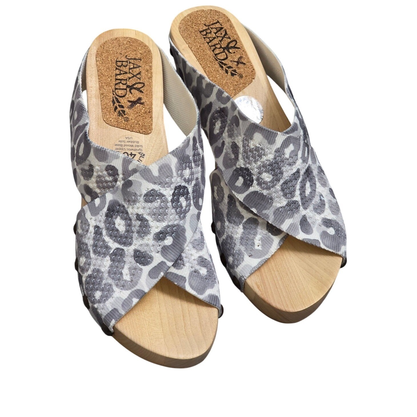 Jax & Bard Libby Hill Clogs 40 Grey Leopard Wood Platform Sandals Made in USA