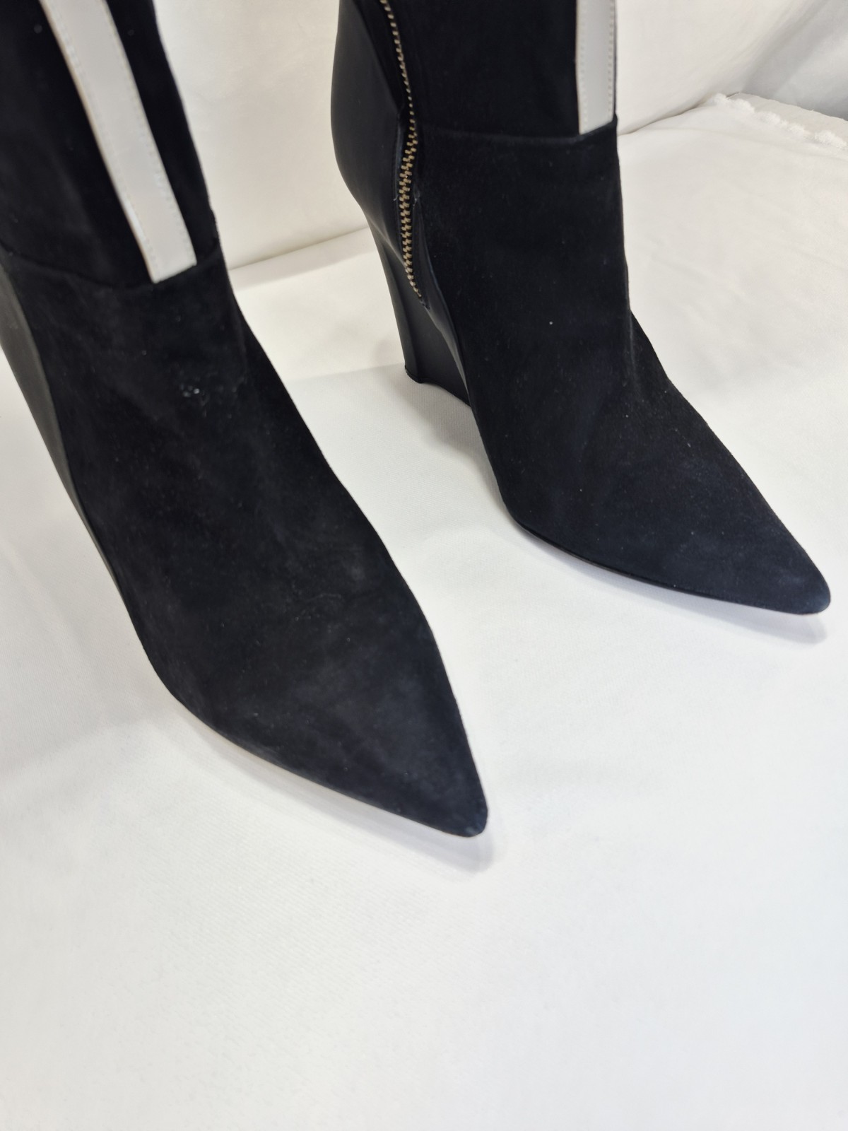 Derek Lam Mila Boots Black Suede Rubber Wedge pointed Toe Womens 9.5B Tall