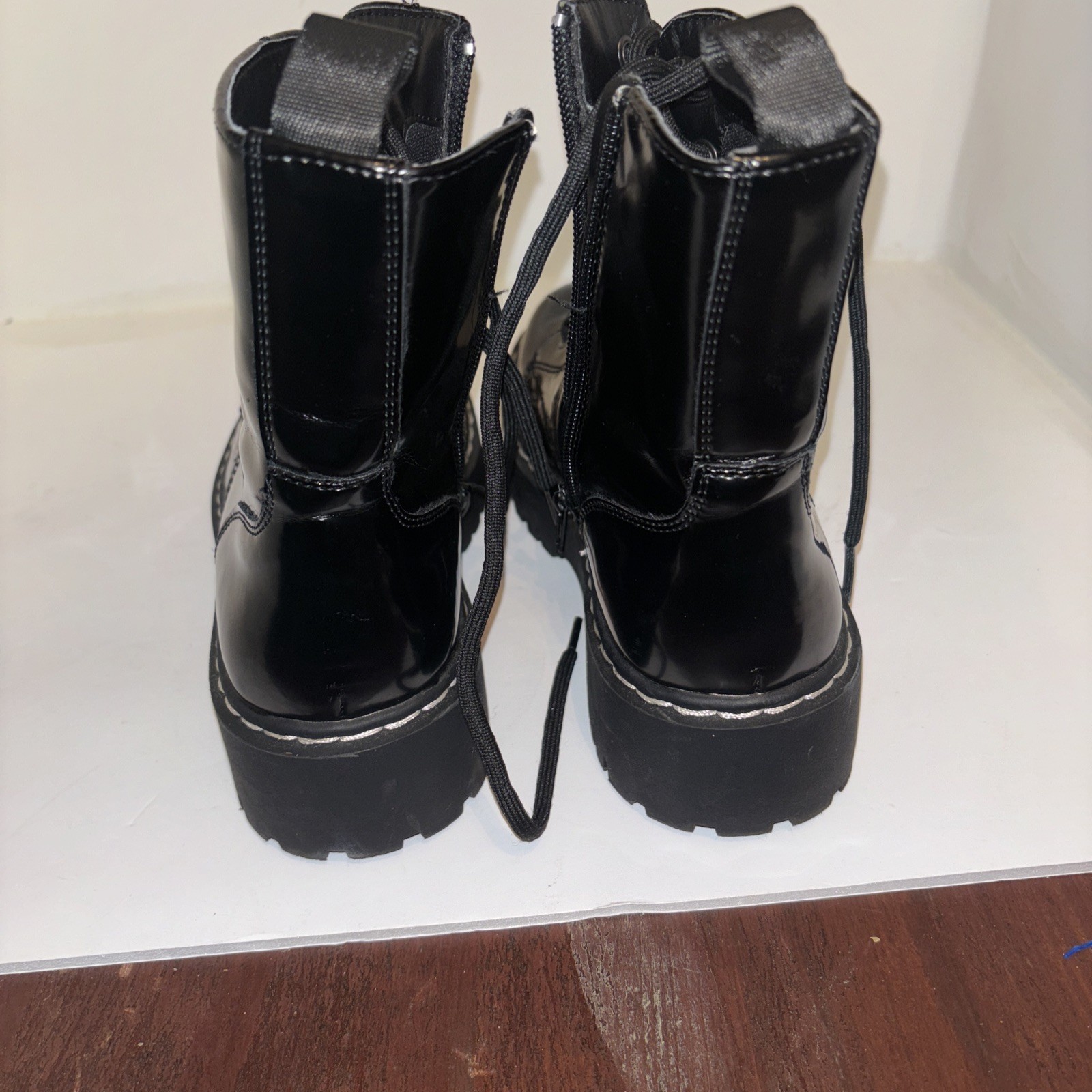 Sincerely Jules Harley Black Patent Leather Combat Boot Side Zip Gothic Punk 6.5