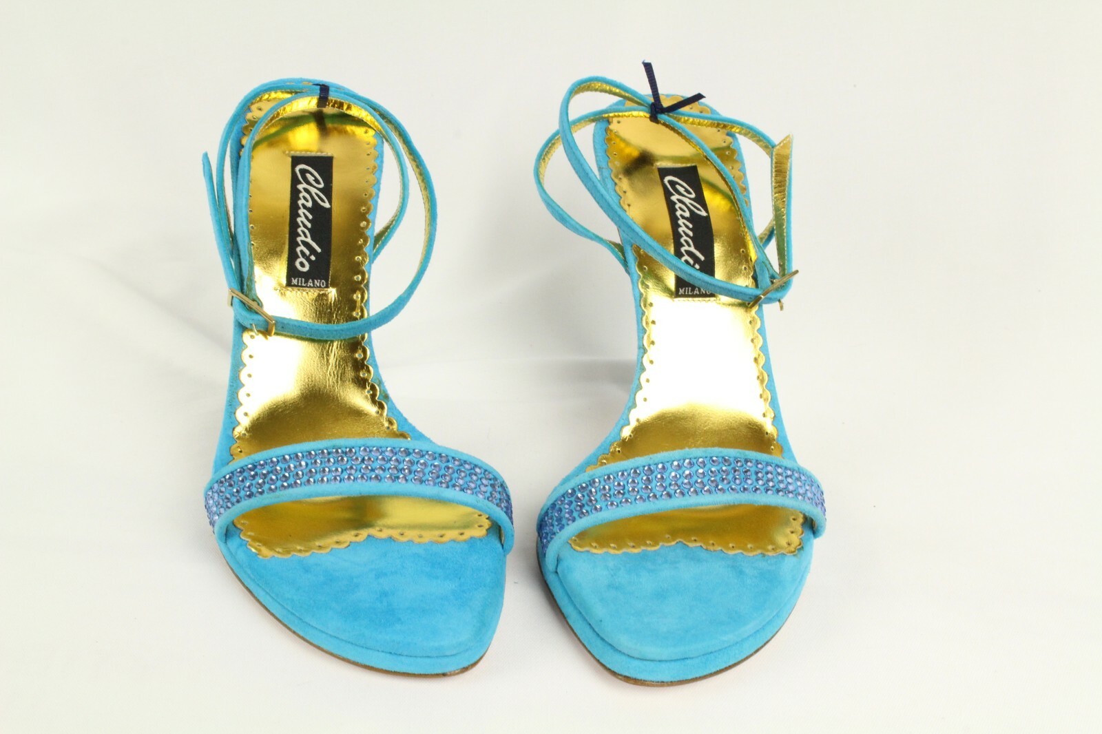 Francesco Saco Italy Women’s Blue Suede Crystal Shoes Retail $420