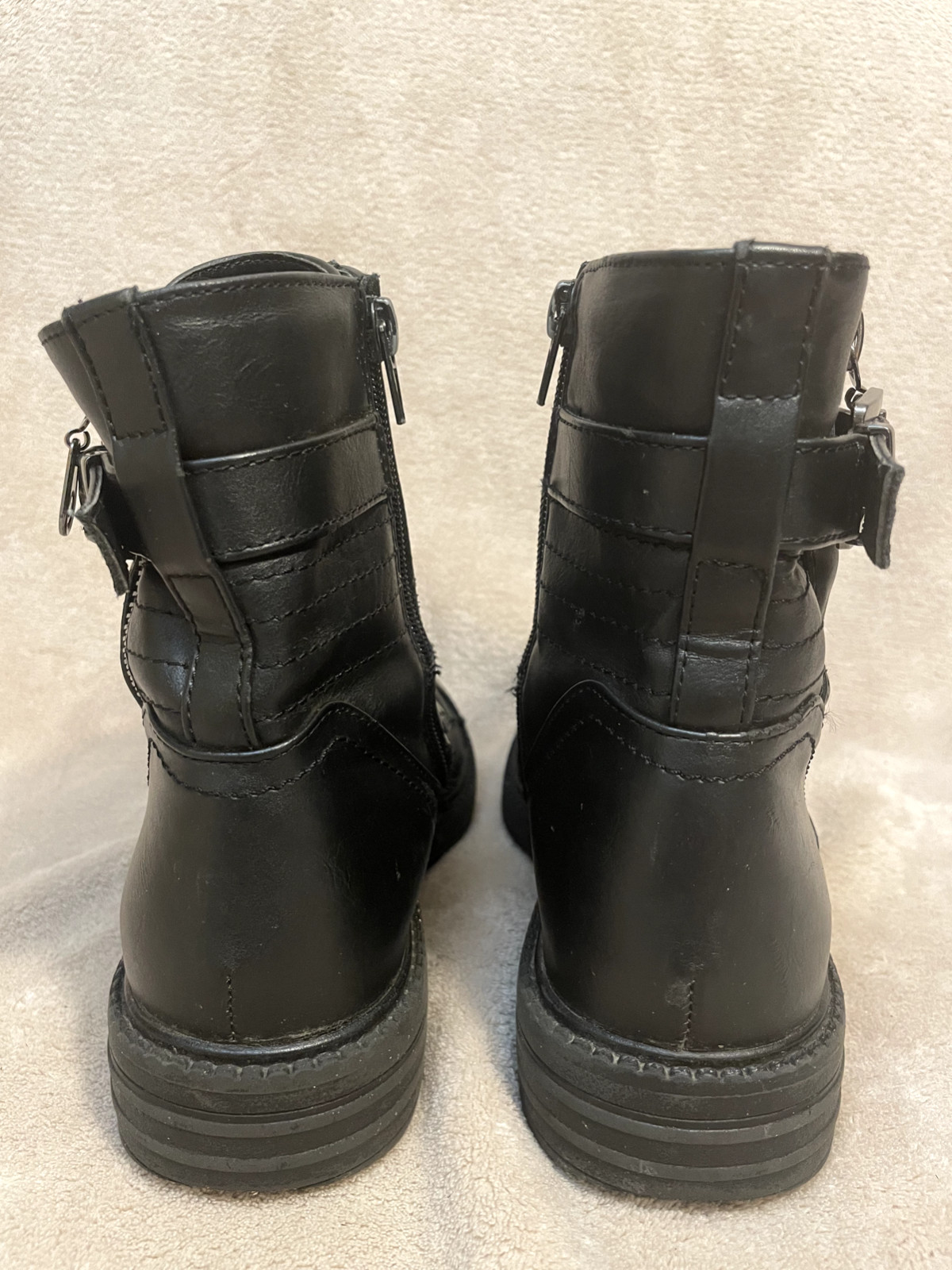GBG Los Angeles Combat-Style Ankle Black Boots Size 7.5 M Zipper Buckle Lace-Up