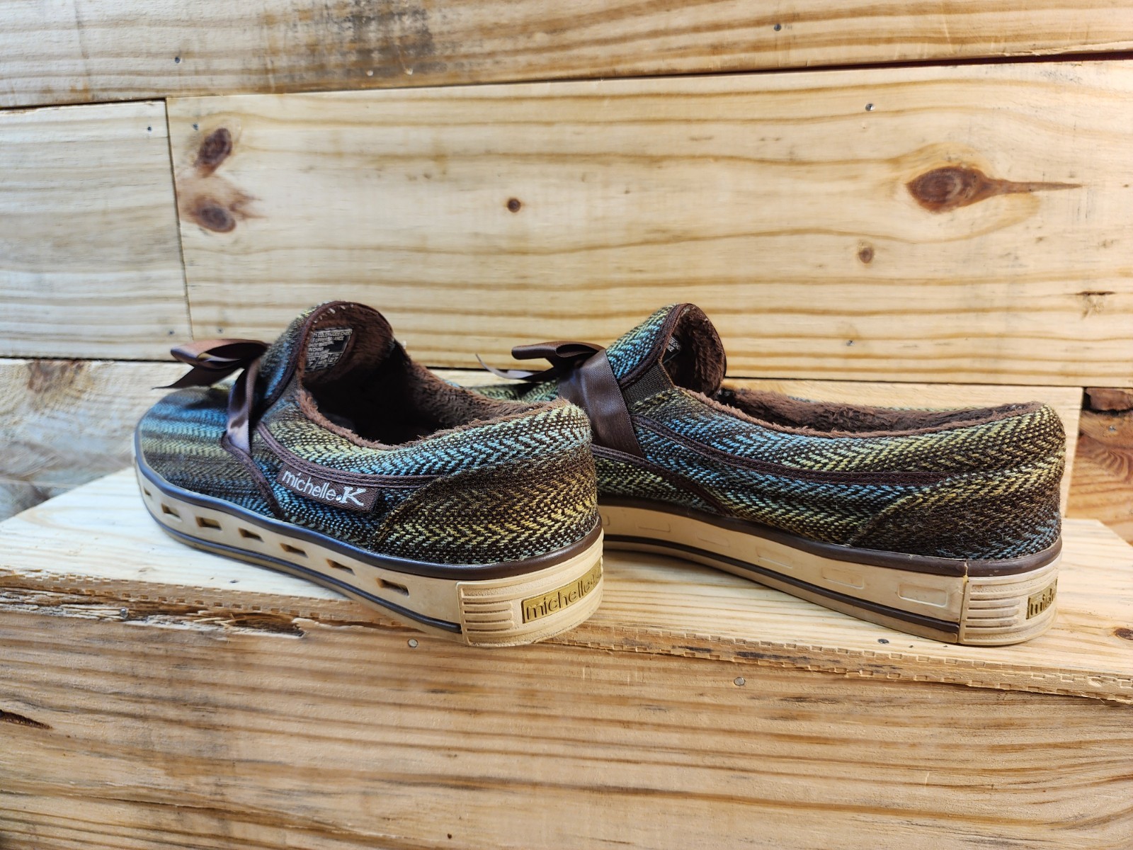 Michelle K Womens Size 10 Slip On Colorful Herringbone Shoes