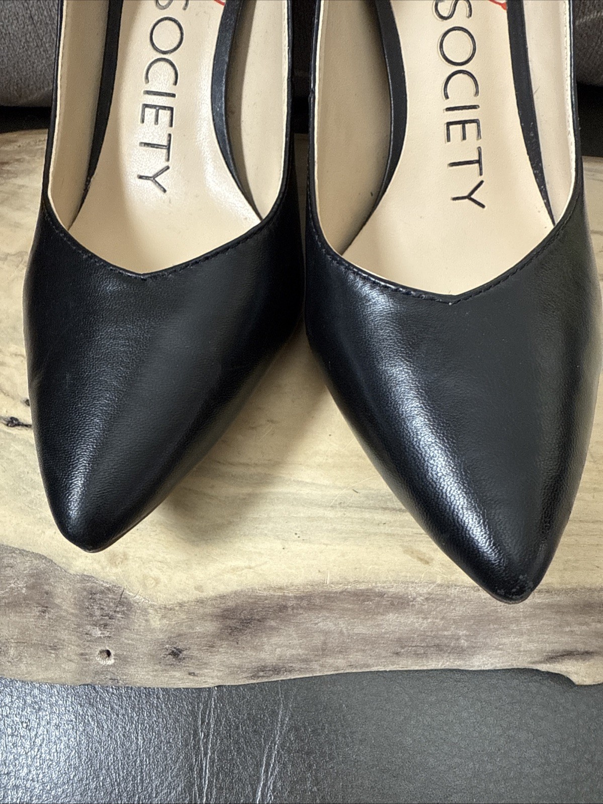 SOLE SOCIETY Point Toe Pumps Sz 6.5M Black Leather 3.25” Stiletto Heels LUNEIRA