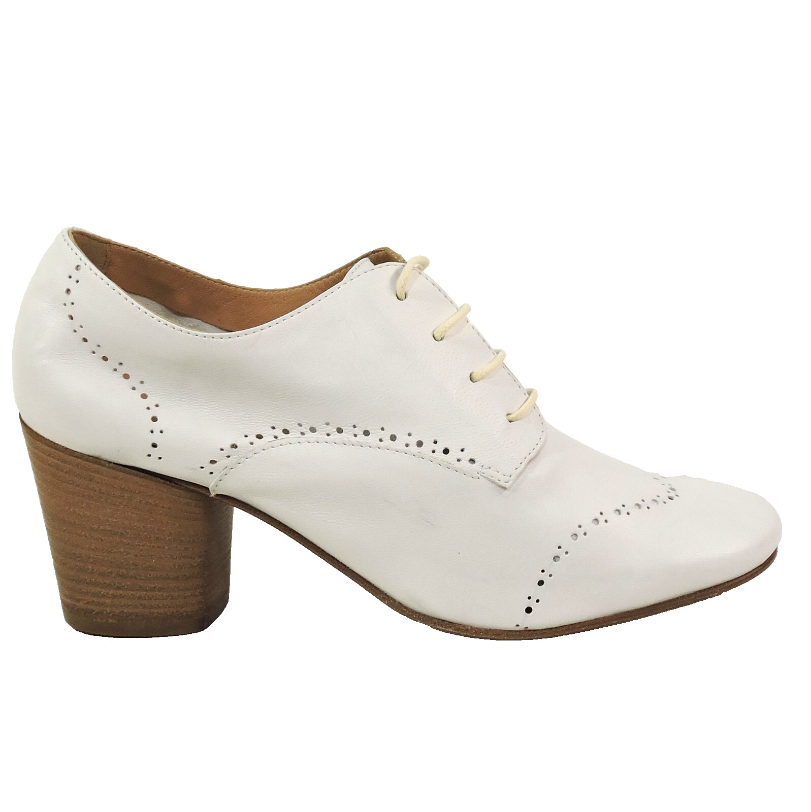 ZENUX 🇮🇹 WOMEN’S SOFT WHITE LEATHER COMFORT HEELED BOOTIES 37 EU