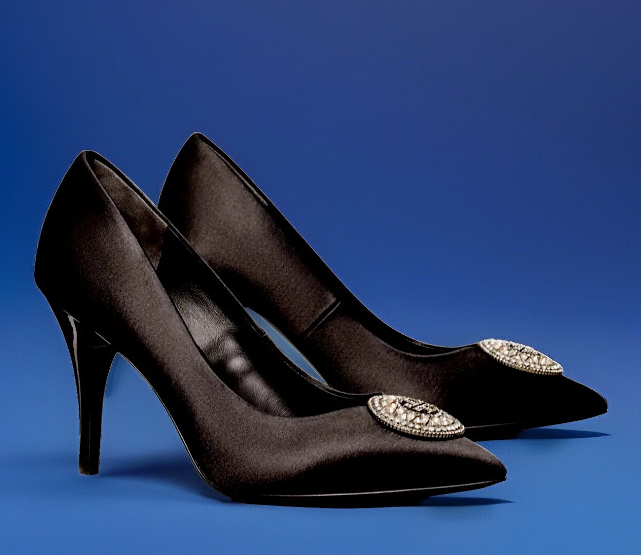TORY BURCH CRYSTAL LOGO 100MM HEELED PUMP BLACK SATIN LEATHER SZ US 8 NIB