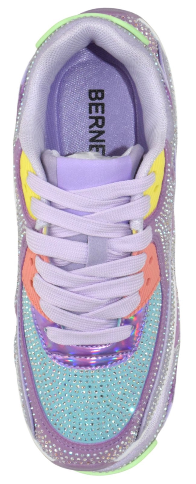 Berness Women Rhinestone Sneakers Colorful Chunky Bling Lace QUEEN Multi Purple