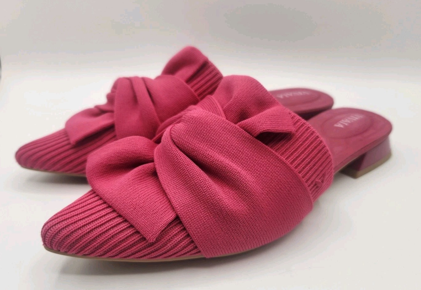 Vivaia Yaffa Pink Knit Pointed Toe Mule Flats Shoes Womens Sz EU 38 Bow Knot