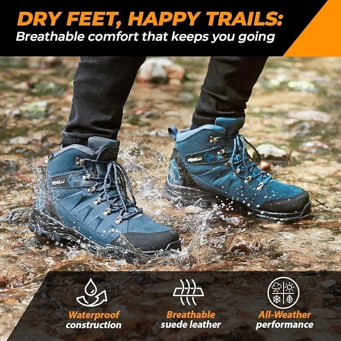 Foxelli Women’s US 8.5 Hiking Boots – Waterproof Breathable Suede Leather Blue