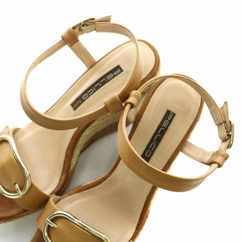 PELLICO Sandals Leather Belt Strap Platform Wedge Sole High Heels 37 24.0cm