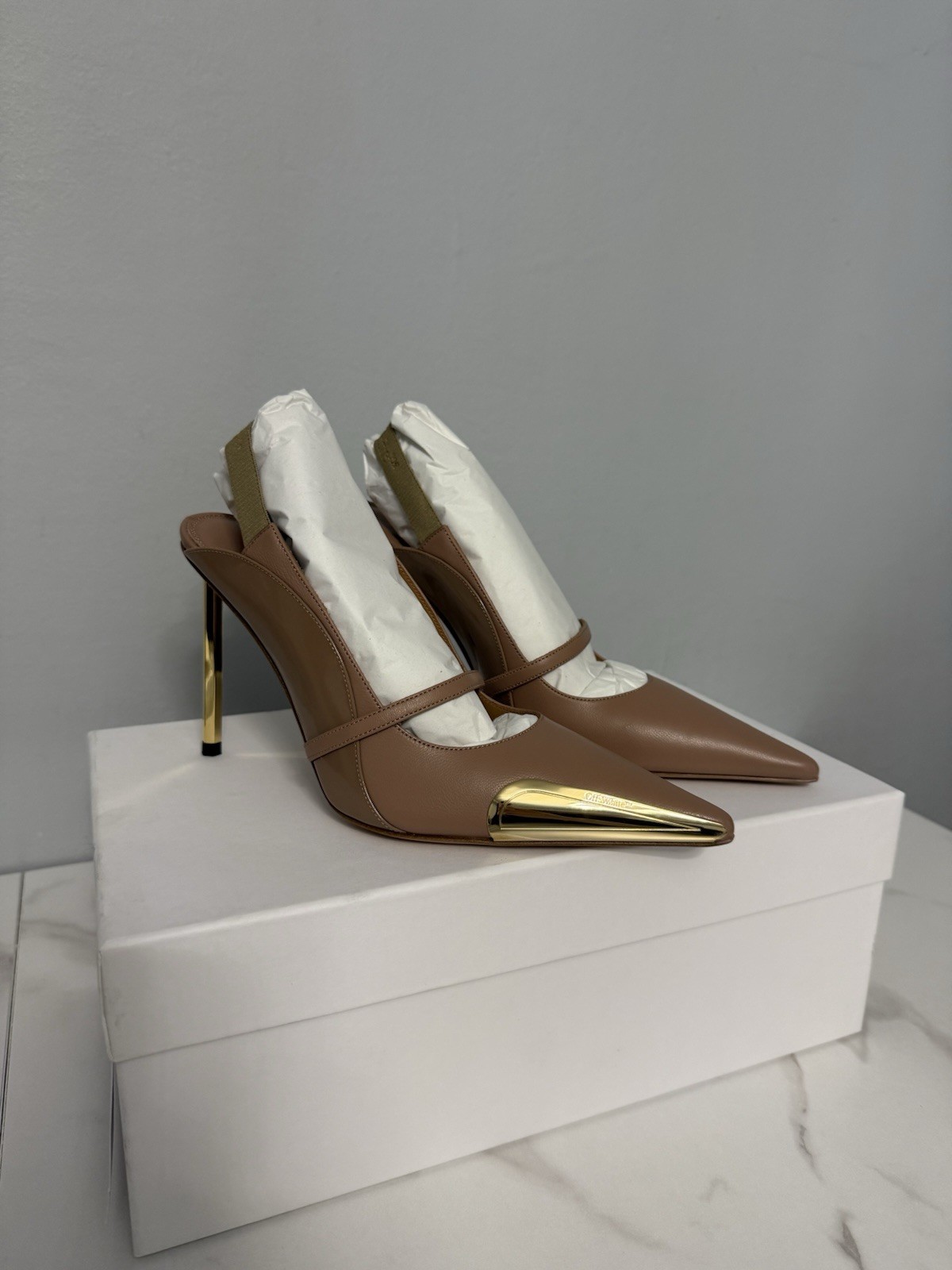 OFF-White Gold Allen Frame Slingback | Nude Gold | 37EU (7W) | Retail $1600