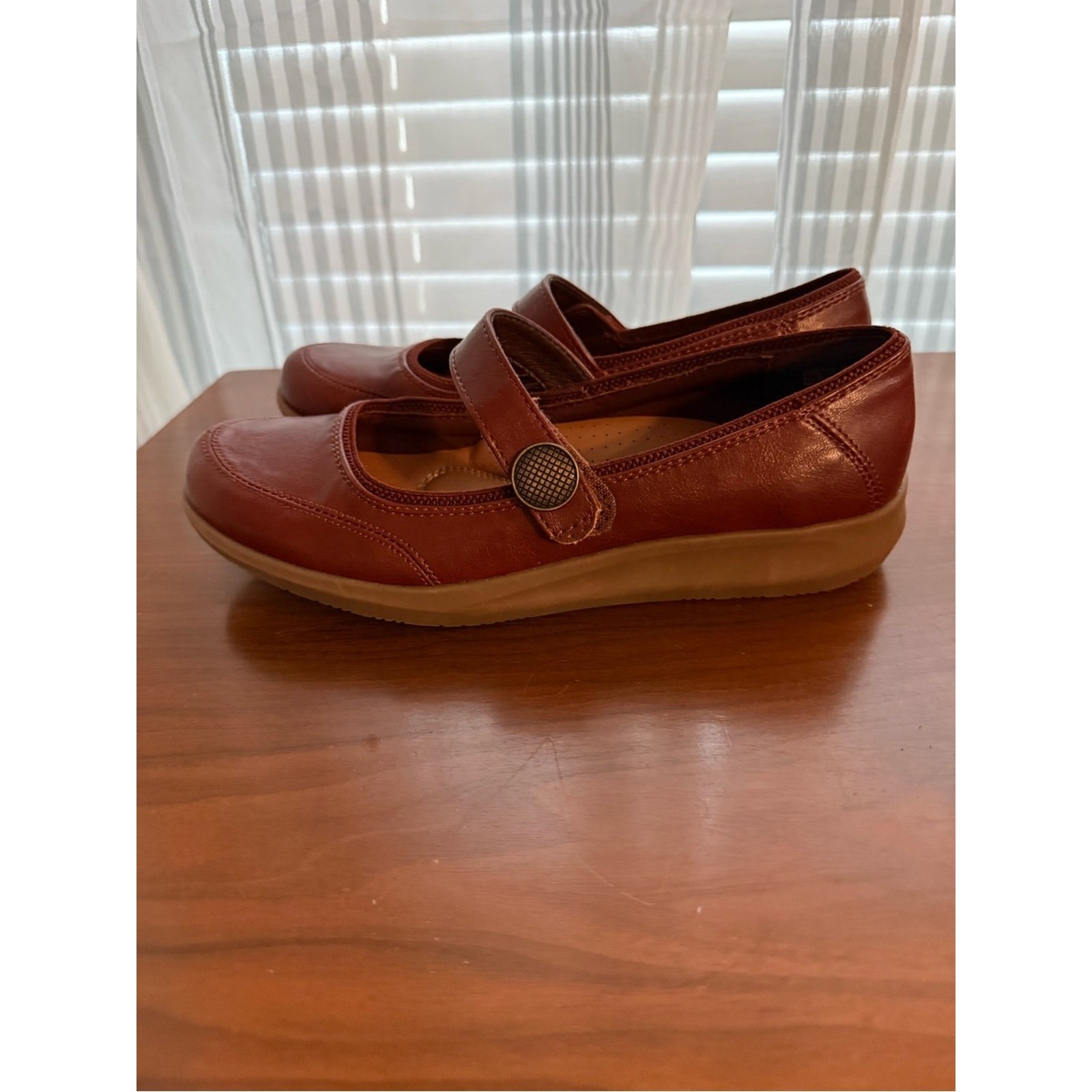 BareTraps Leather Mary Jane Flats in Rust Brown