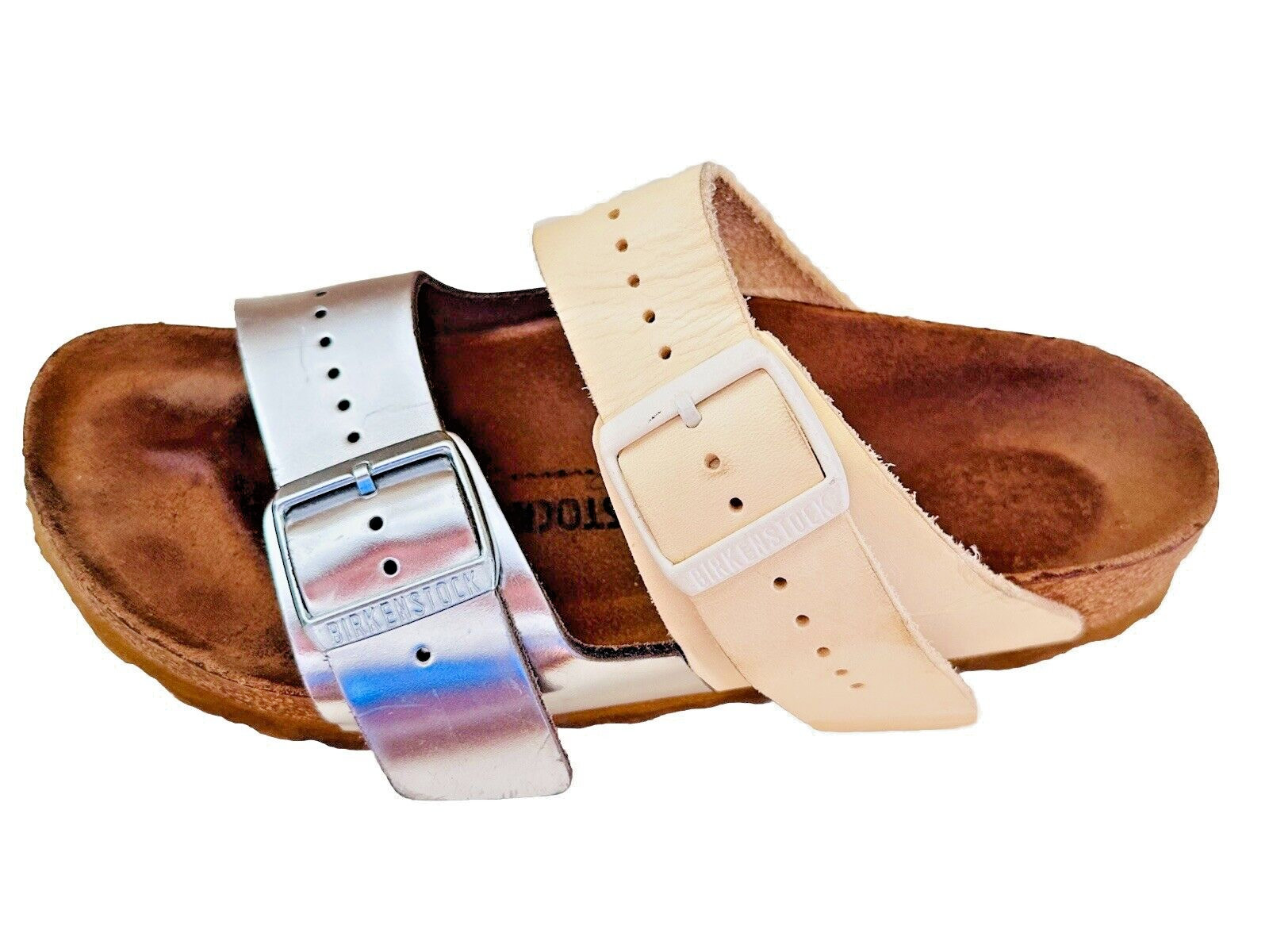 RICK OWENS + BIRKENSTOCK ARIZONA SANDALS LEATHER BEIGE SILVER WOMEN SZ 36 /US 5