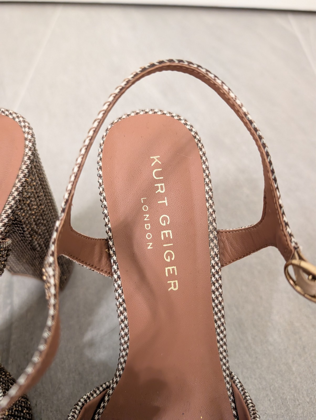 Kurt Geiger London Kensington Platform Sandals, Beige/Brown Houndstooth Crystals