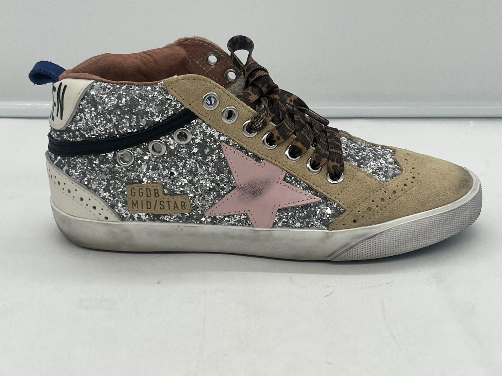 $750 Golden Goose Mid Star Glitter Covered Mid Top Sneakers Silver Size 37 / 7