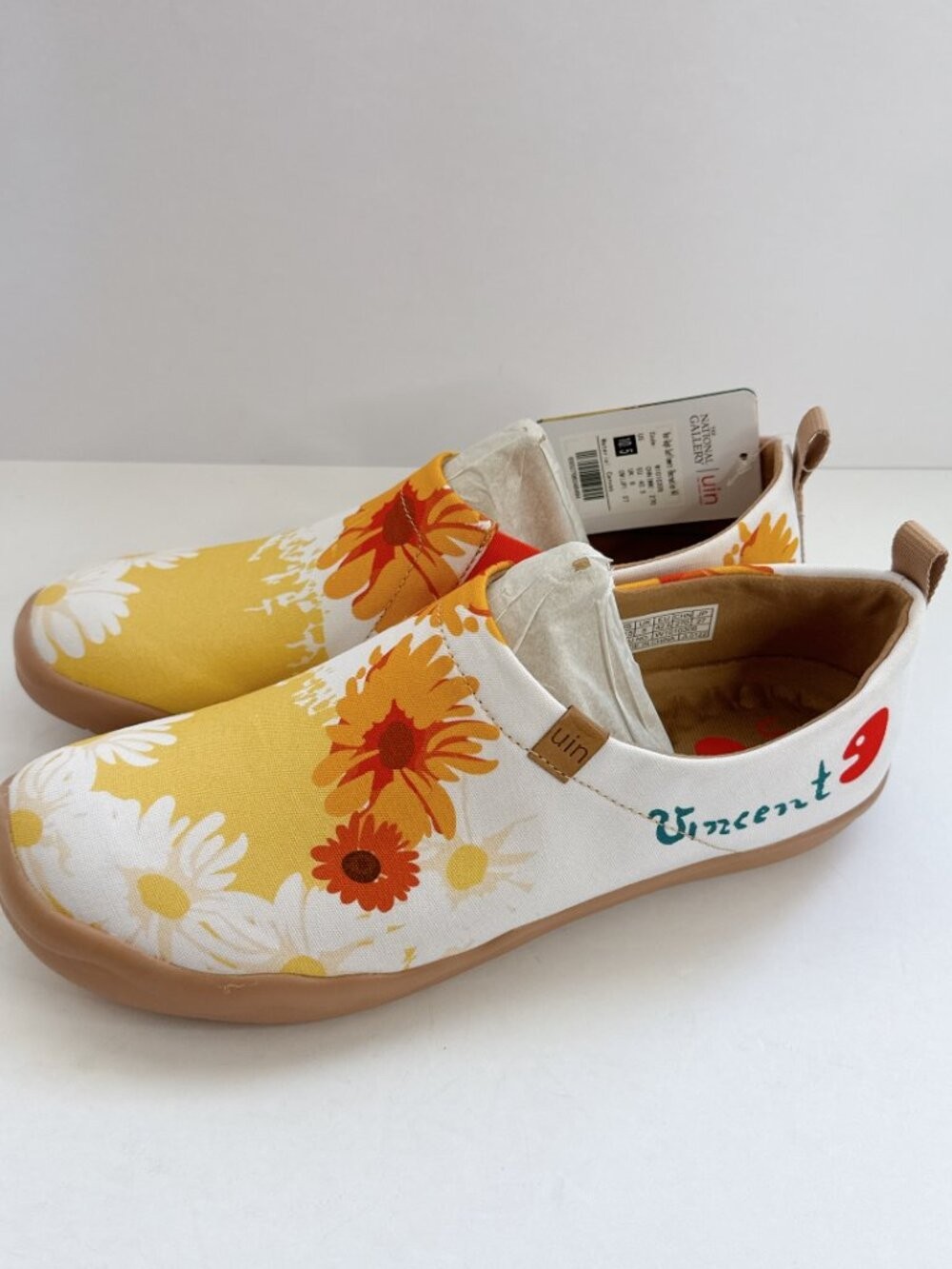 NWT Women’s Size 10.5 UIN Van Gogh Sunflowers Canvas Slip-On Shoes Art Flats