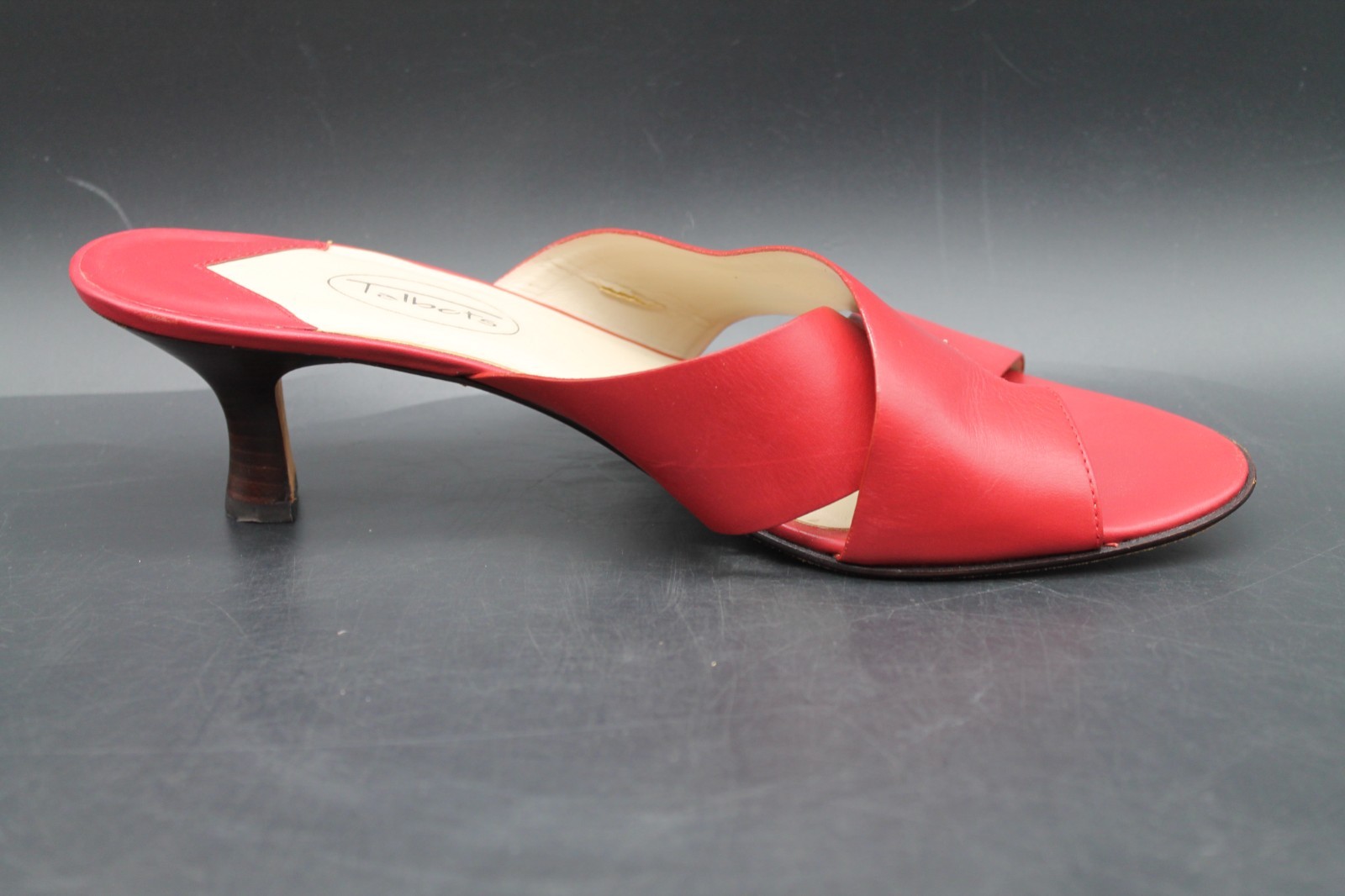 Talbots Red Leather Toe Loop Slide Kitten Sandals Women’s Size 8B Made In Brazil