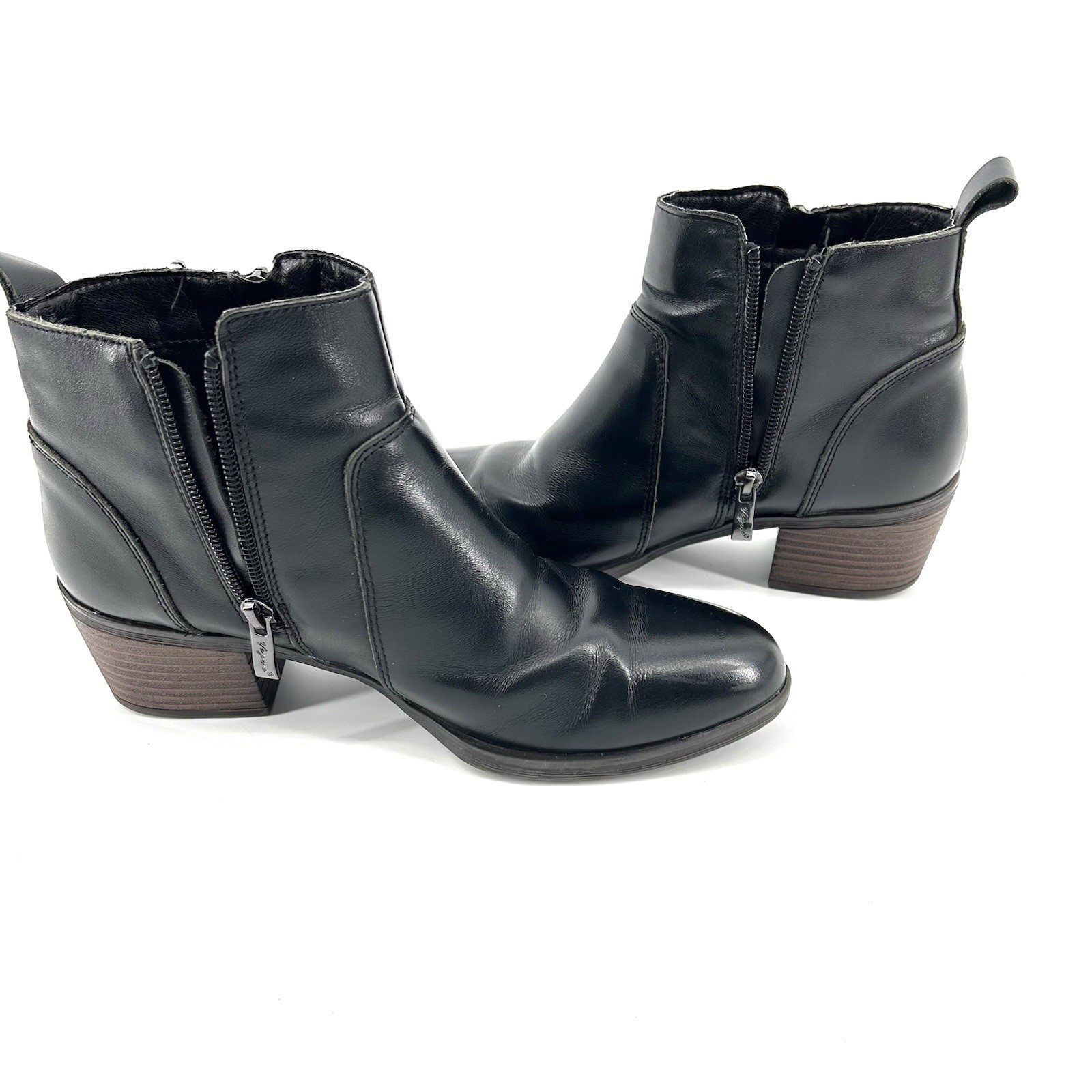 Vepose New York Black Ankle Boots Womens 7 Side Zip Stacked Heel Minimalist