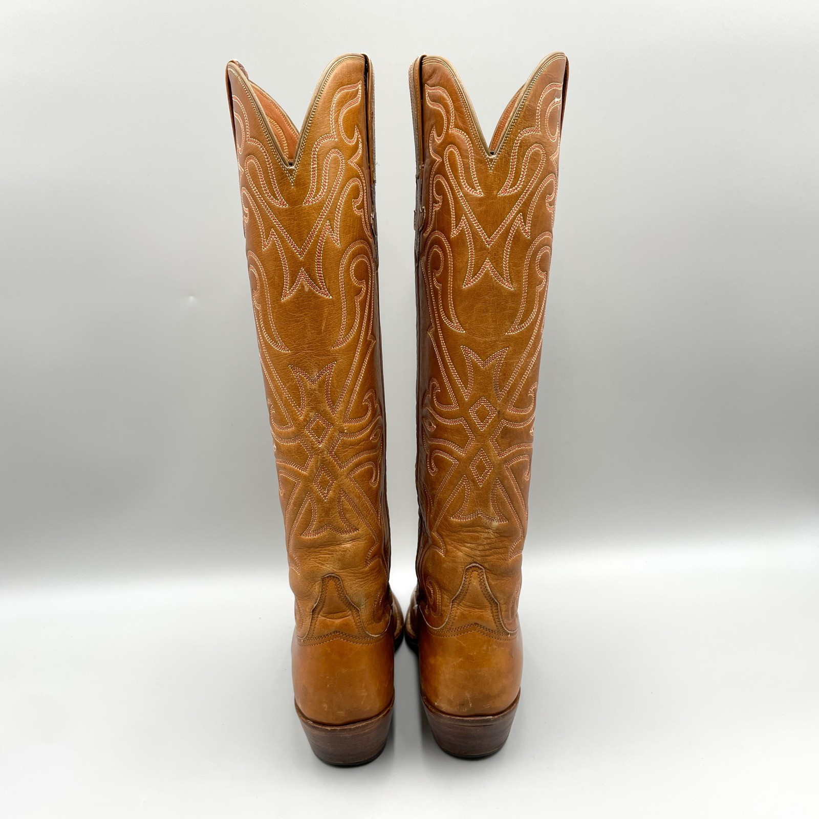 Vintage Lucchese Womens 6B Tan Leather Tall Western Cowboy Riding Boots Coastal