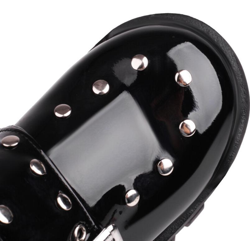Rivets Ankle Boots Mid Heel Studded Gothic Thick Sole Womens Platform Shoes Punk