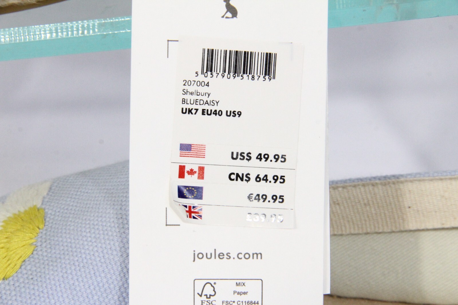 Joules Shelbury Espadrille Flat sz 9 Women NEW Daisy Flower Shoes Novelty print