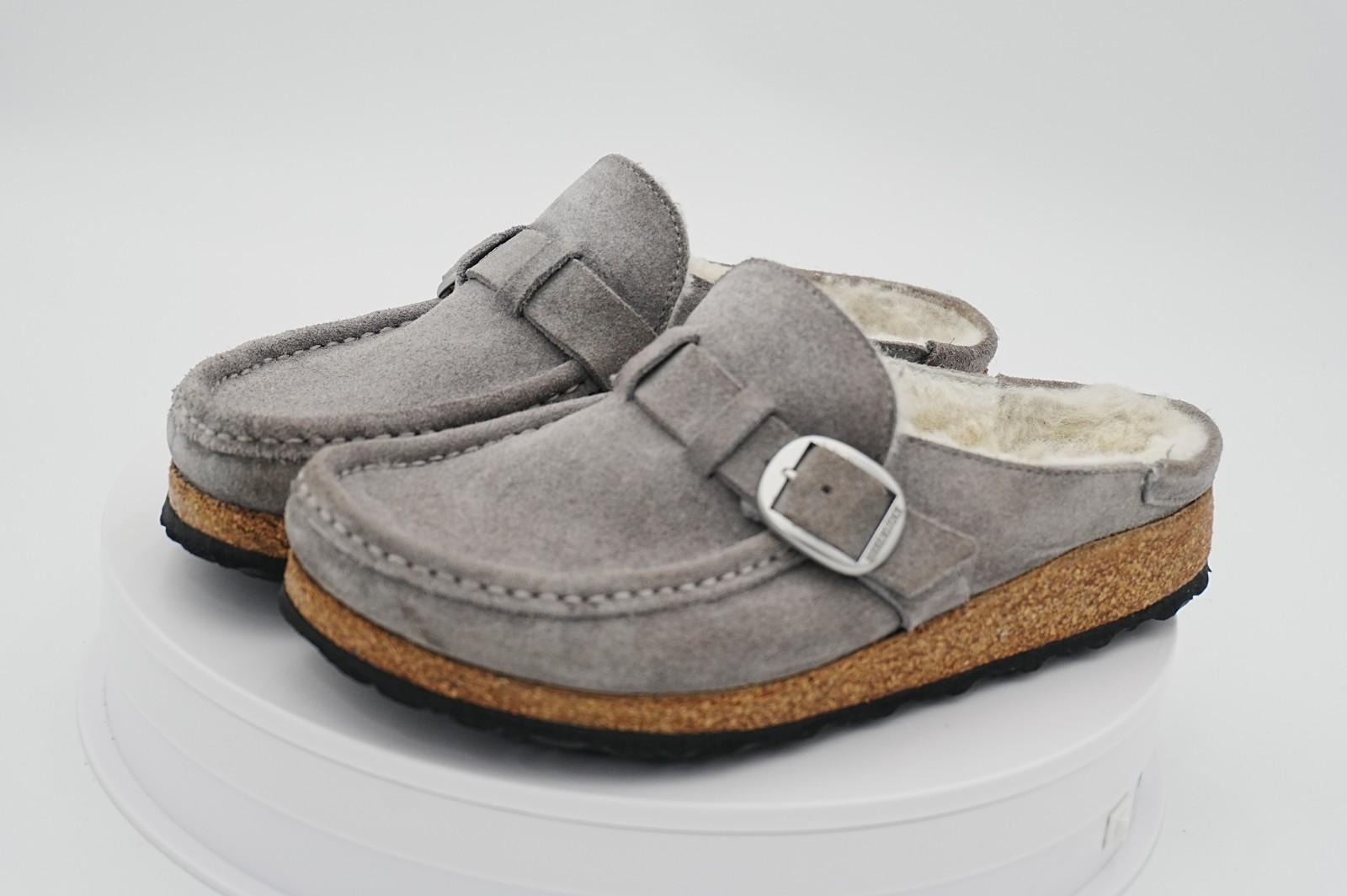 Birkenstock Buckley Shearling Clogs Womens 7 7.5 EU 38 E Gray Suede Wool