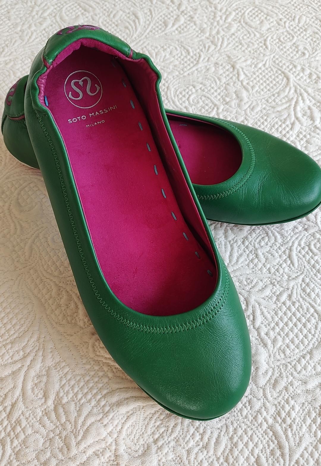 SOTO MASSINI ~ Vegan Preppy Green Pink Ballet Flats Shoes ~ Italy ~ W’s 12 EU43