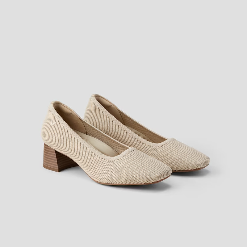 Vivaia Melody Pro Square-Toe Almond Knit Chunky Heel