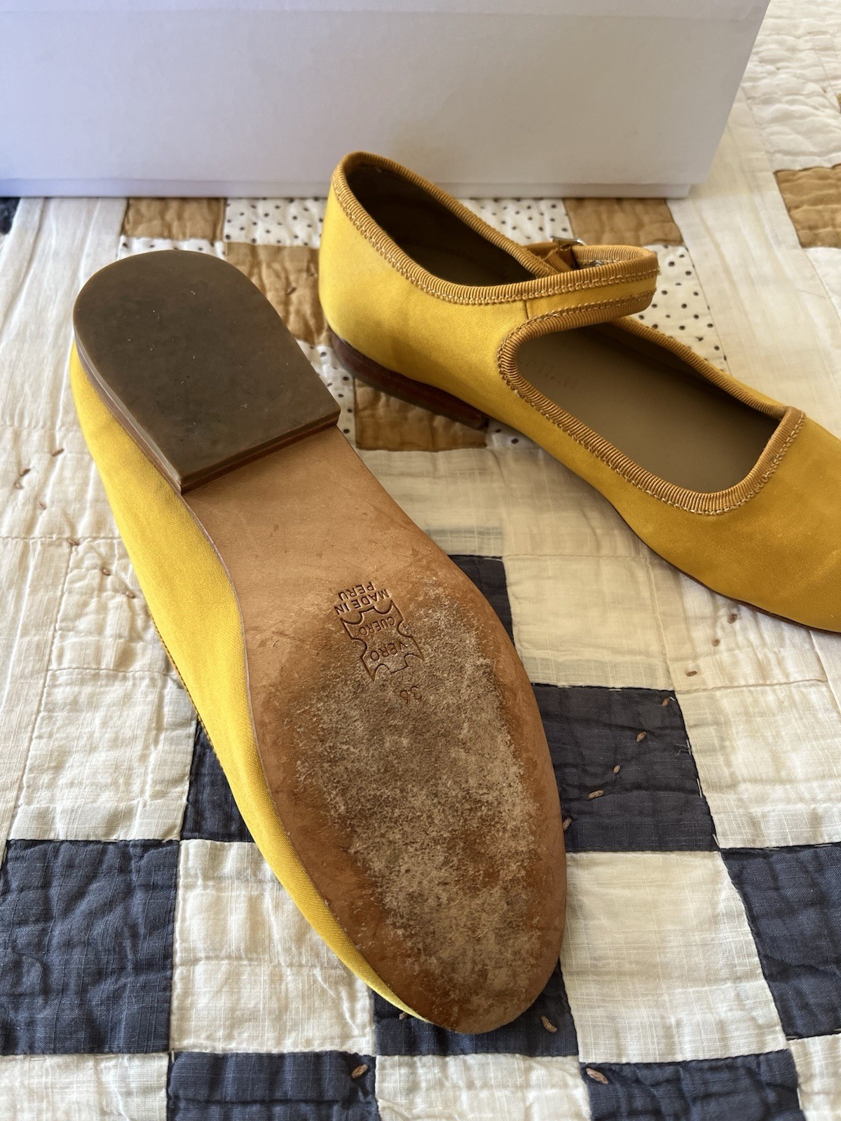 Caron Callahan Yellow Nylon “Ellie” Mary Jane Flats, 36 With Box