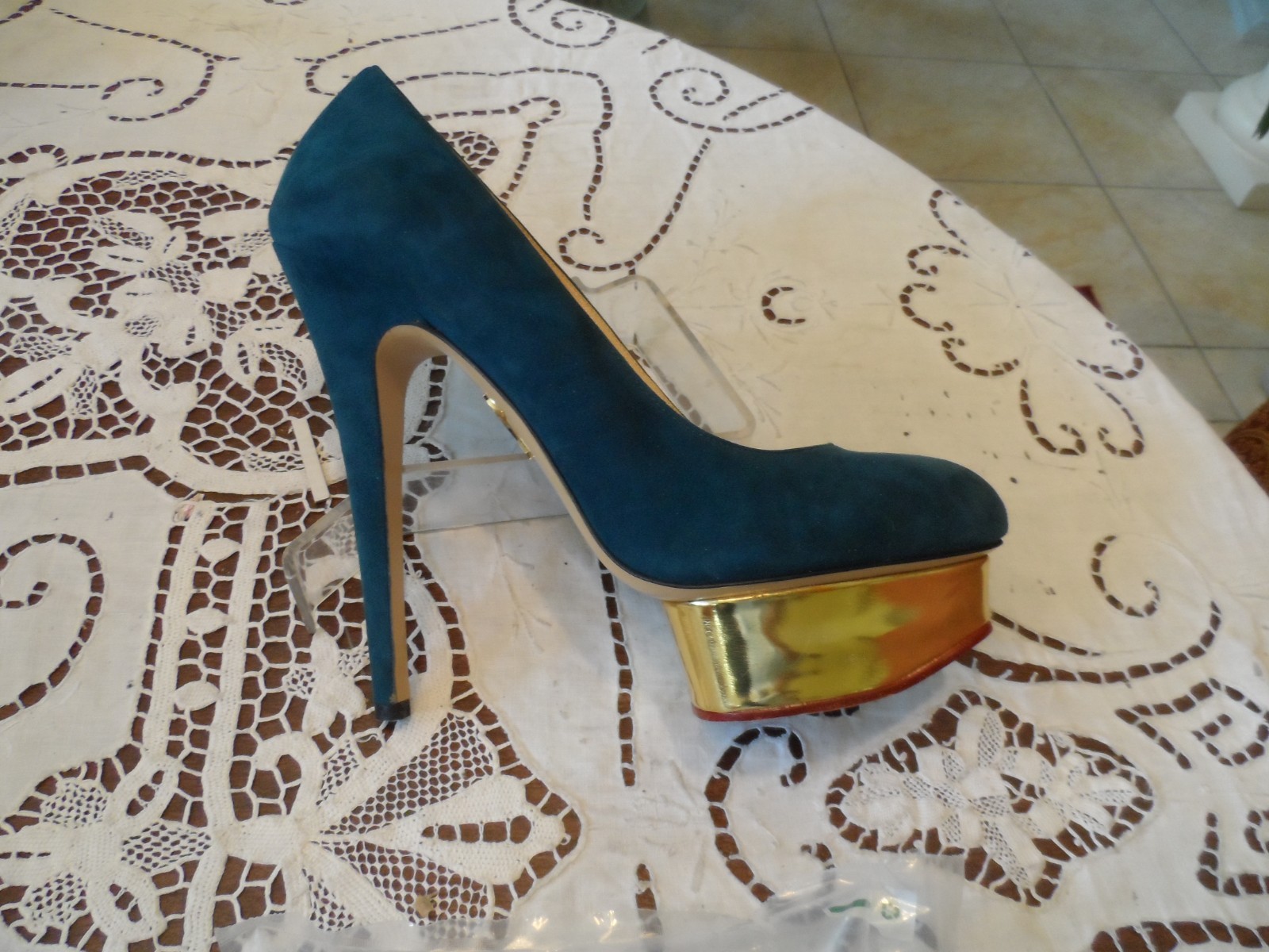 Charlotte Olympia Turquoise Blue Suede «Dolly» Pumps Size 39.5″ M