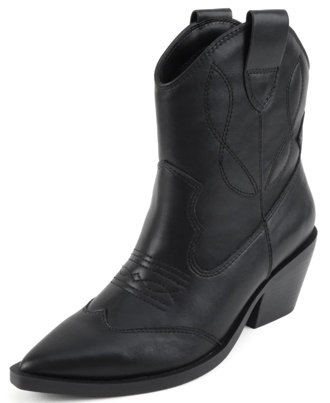 Soda Women Ankle Boots Western Cowboy Block Heel Stitched Booties INCITY Black