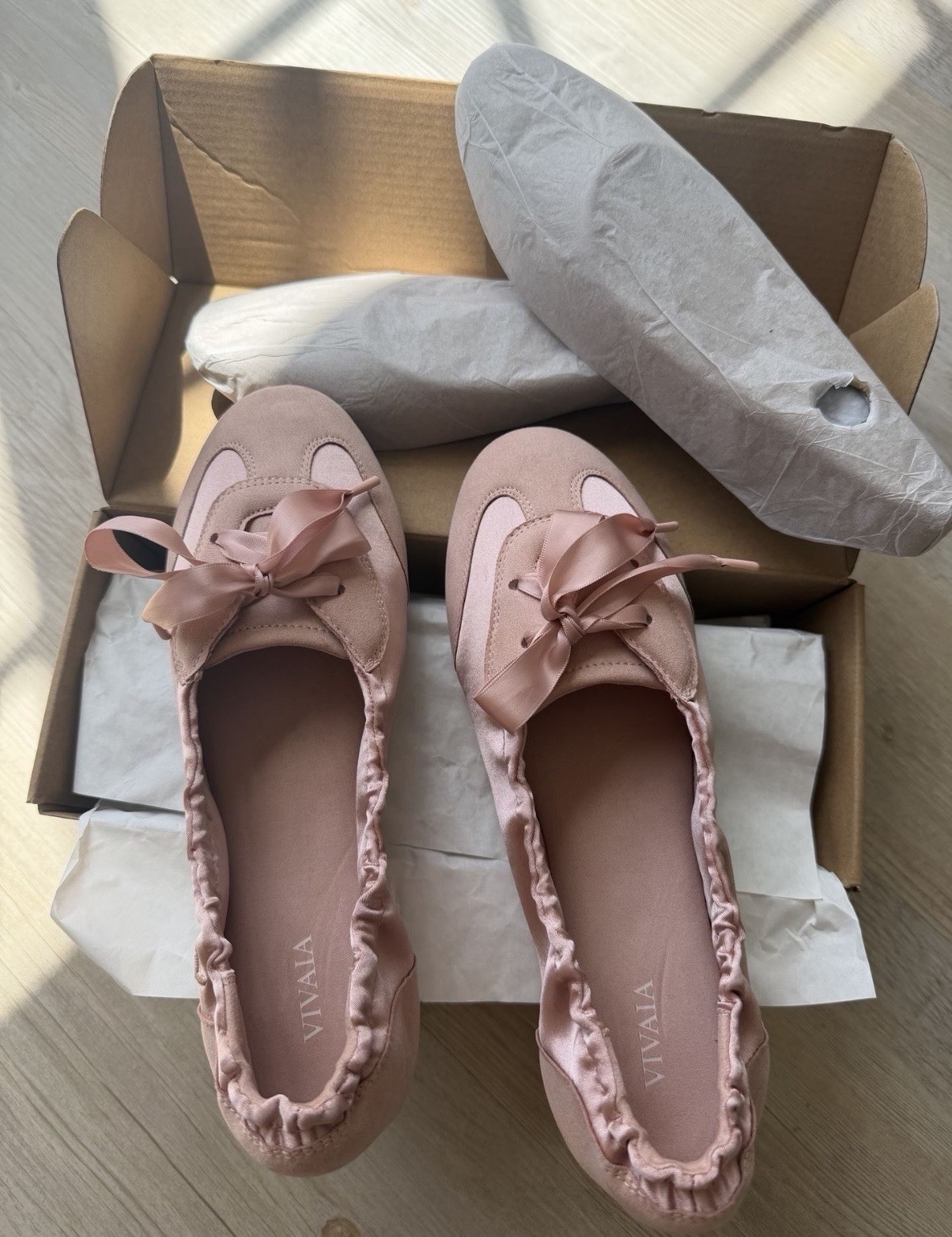 VIVAIA Round-Toe Satin Sneakerina (Yanka) Color Peach Blush Size 38.5 EU NWB