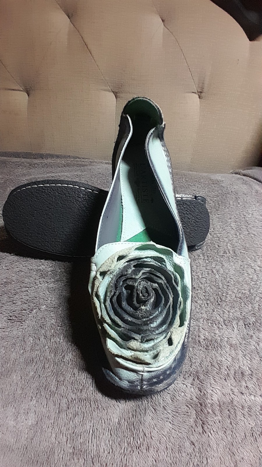 Spring Step L’Artiste Women’s Leather Slip-On Floral Flats Green/Black 8