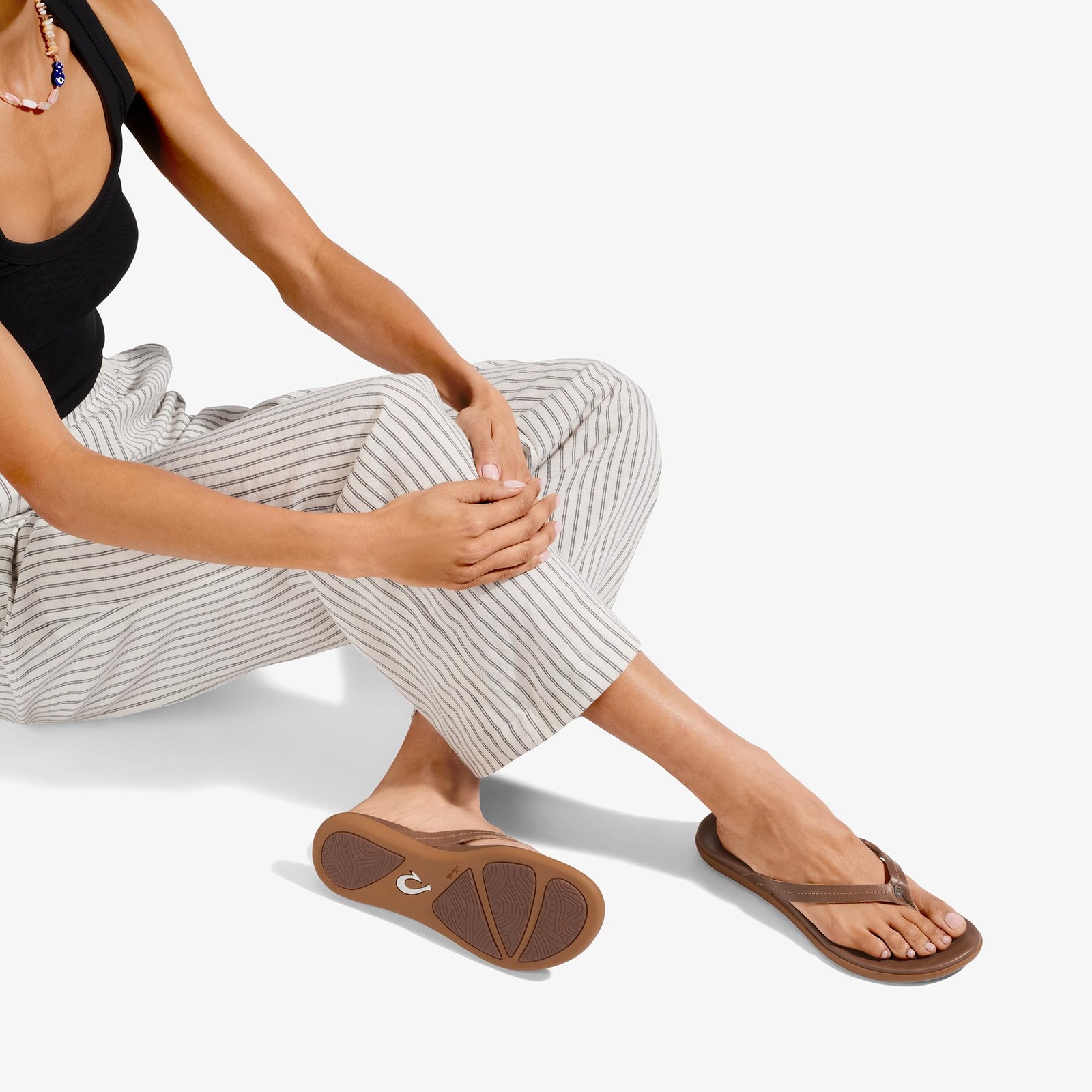 OluKai Women’s Honu Leather Slide Sandals, Premium Full-Grain Leather,
