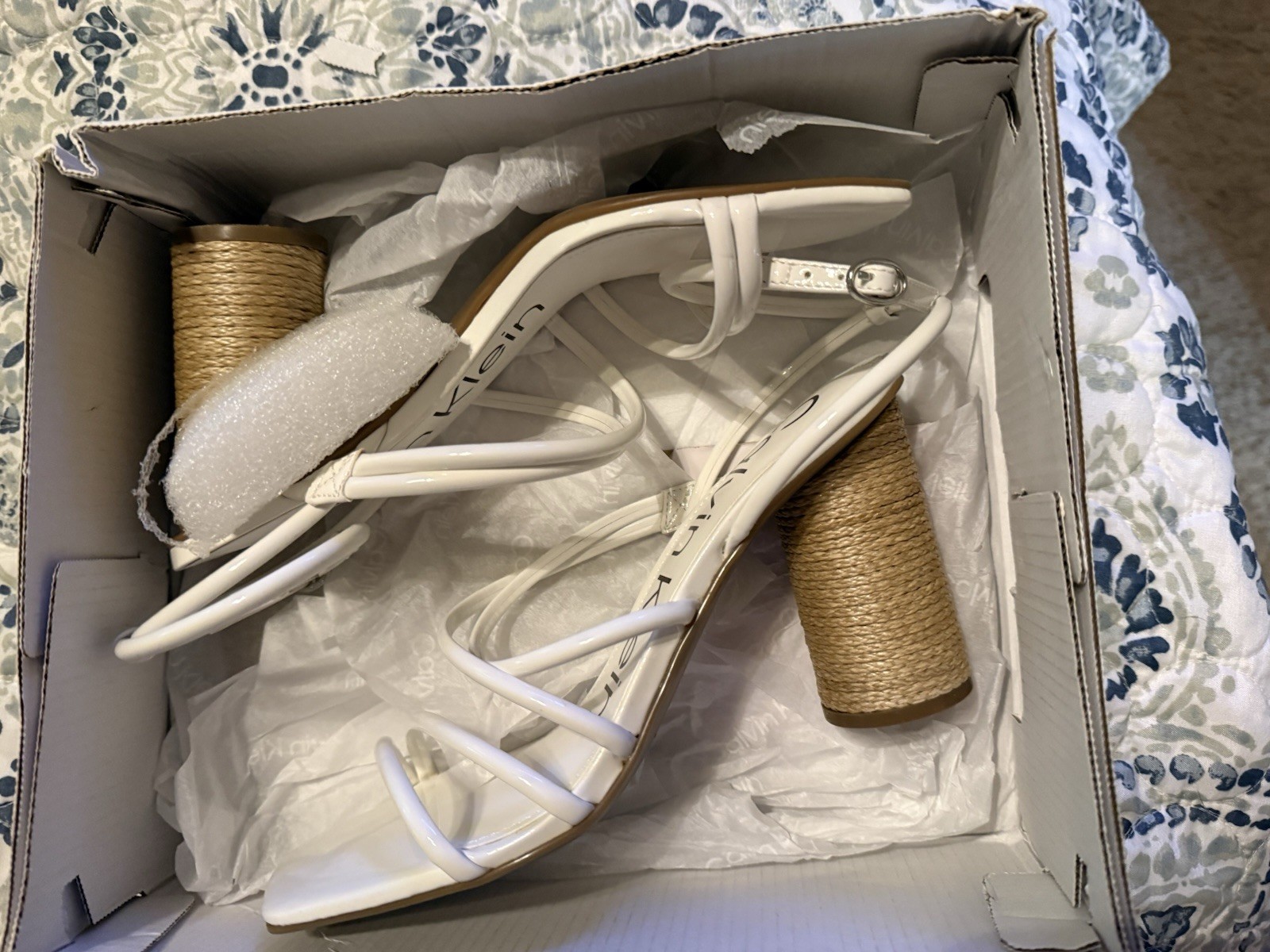 Calvin Klein Women’s White Strappy Ankle Strap Block Heel Sandals 8.5