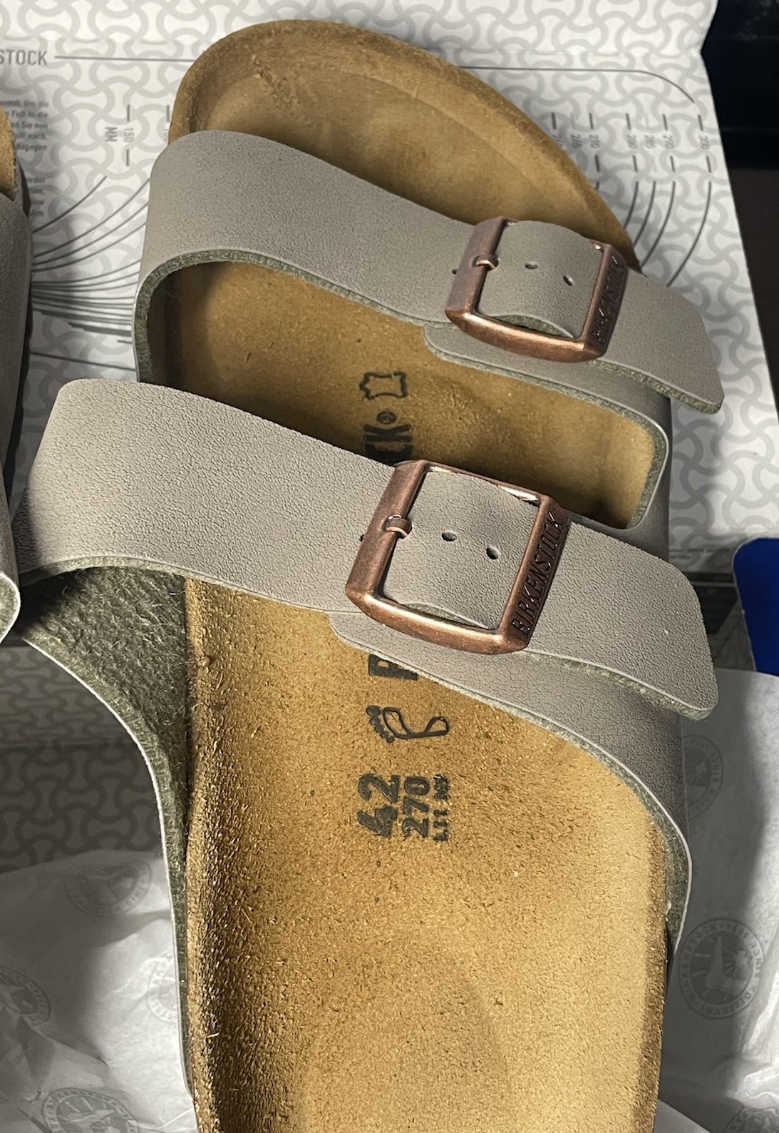 NEW w BOX Birkenstock Arizona Stone Birko-Flor Nubuck Sandals Sz 42 L11 M9 Reg