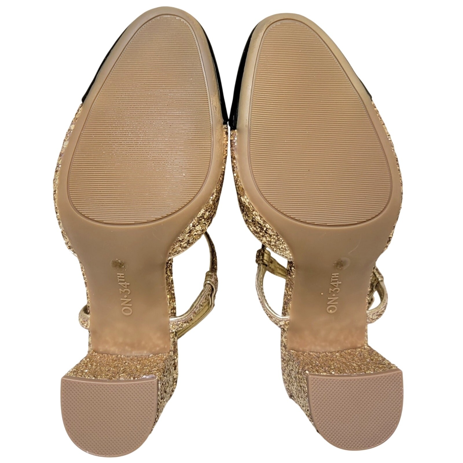 On 34th Women Dotti Cap Toe Ankle Strap Pump Heels Size US 7M Gold Glitter