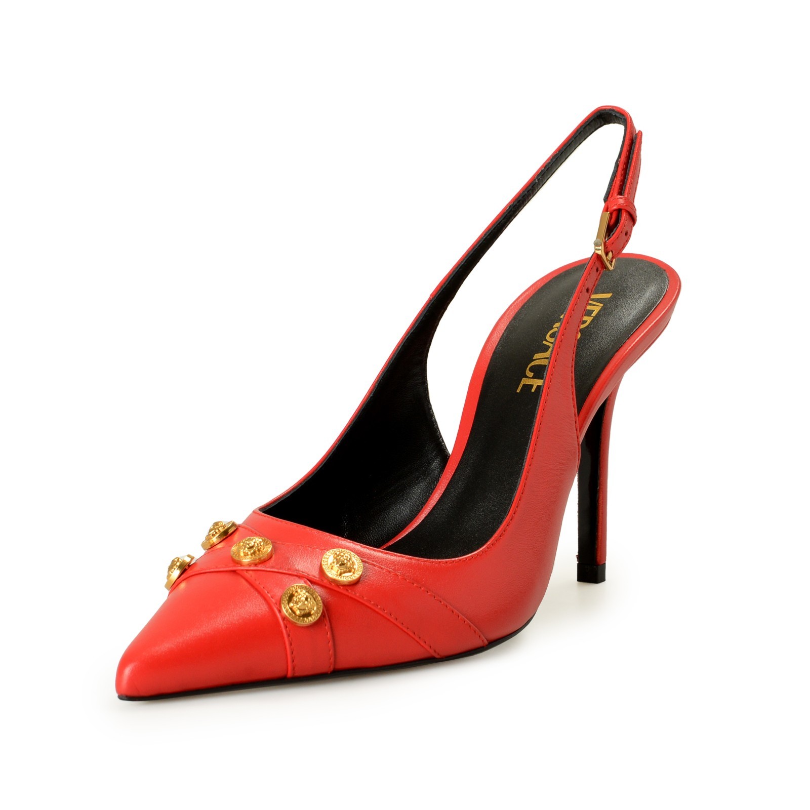 Versace Women’s Red 100% Leather Heeled Slingback Pumps Shoes US 6 IT 36