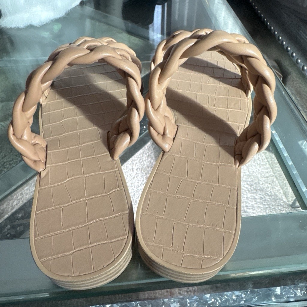 ZBY Women’s Beige Slide Sandals US 8.5 Faux Leather Braided Strap Slip On