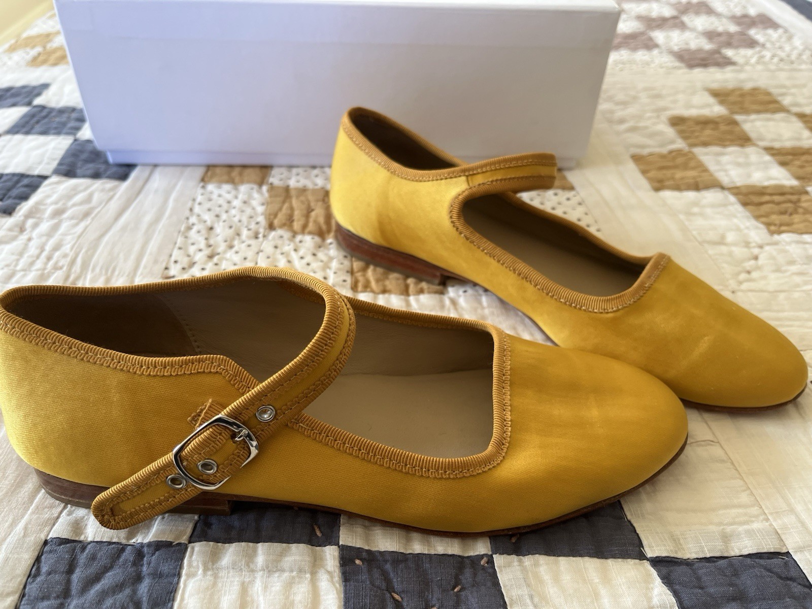Caron Callahan Yellow Nylon “Ellie” Mary Jane Flats, 36 With Box