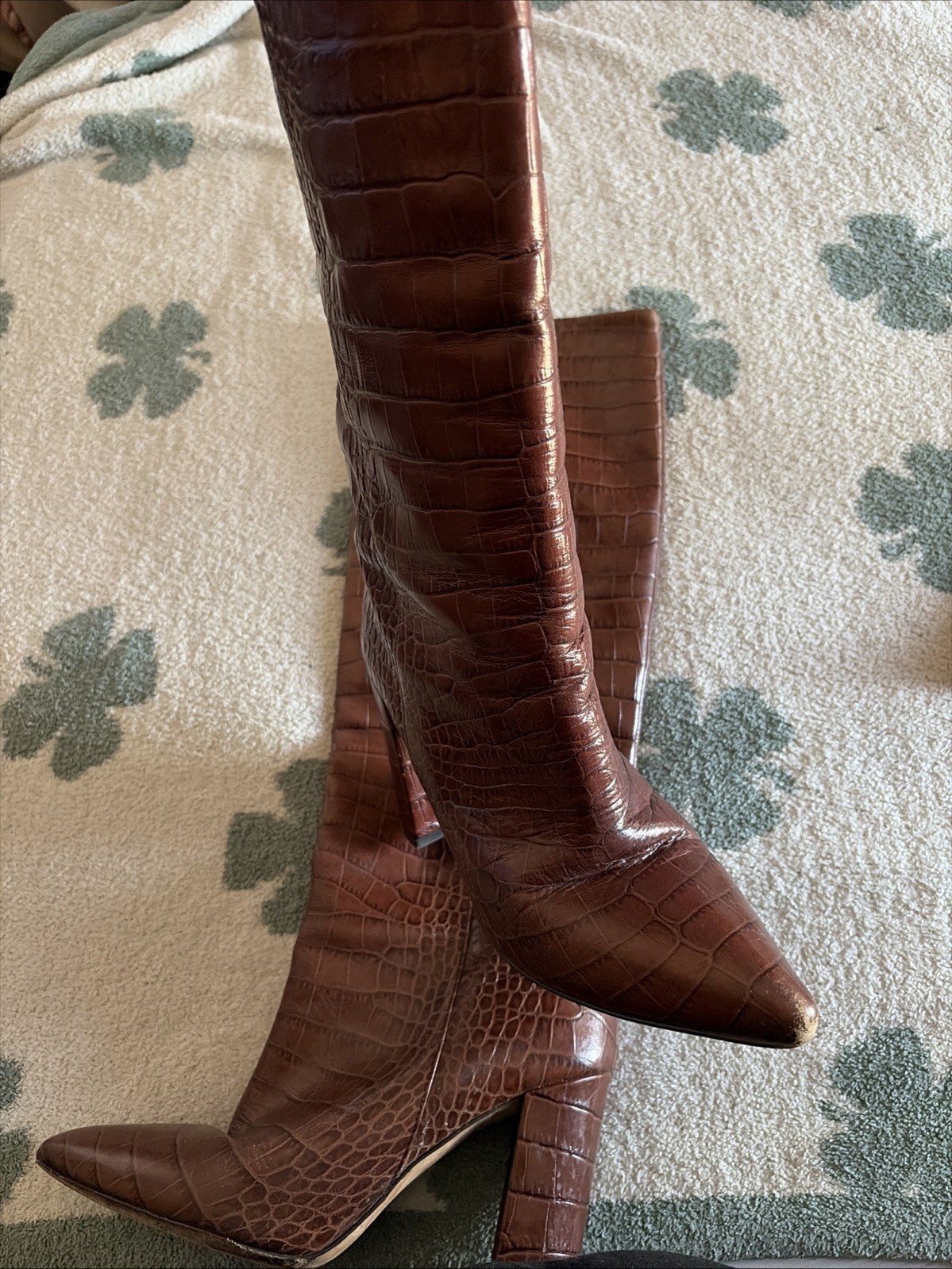 Vero Cucio Knee High Crocodile Leather Boots Made In Italy Size 38