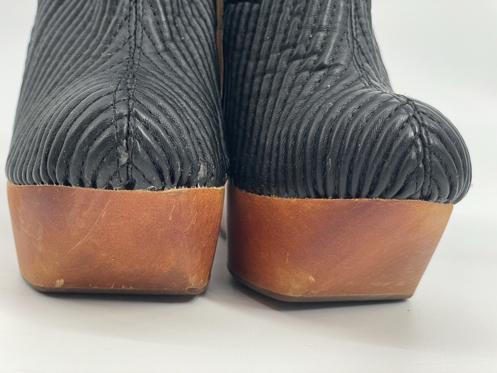 Jeffrey Campbell Rockaway Havana Wood Platform Boots Black Goth Indie Sleeze 6M