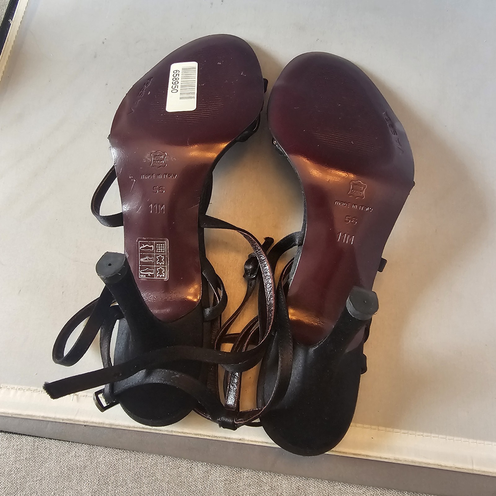 Via Spiga Womens Suede 3.75″ High Heels Black Size 11 M Open Toe with Straps