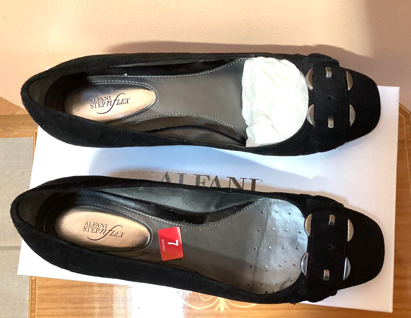 Alfani Step N Flex Womens Black Suede Wedge Slipon Career Shoes Size 7