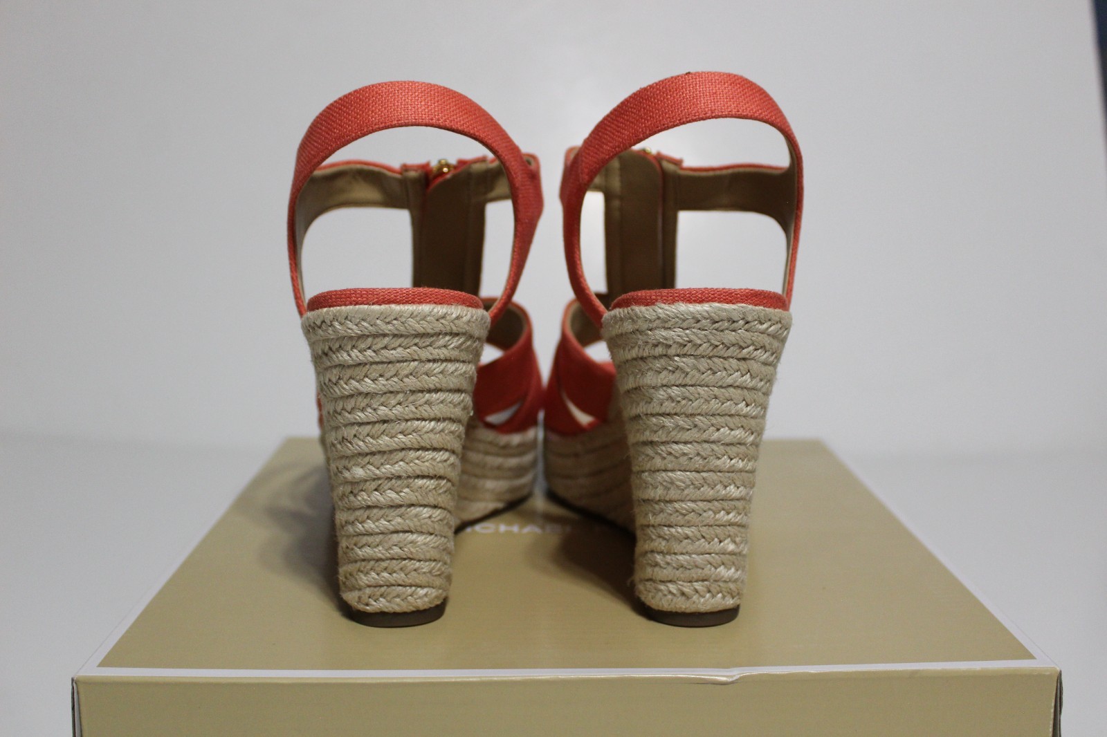 Michael Kors Berkley Womens 10 M Espadrille Pink Canvas Front Zip Wedge Sandal