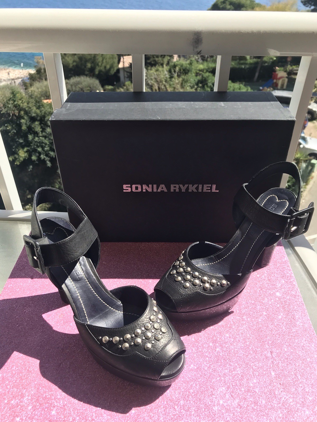 🍀SONIA RIKYEL 🌼LEATHER PLATFORM SHOES SIZE 36.5 🌷 💐💐 ́