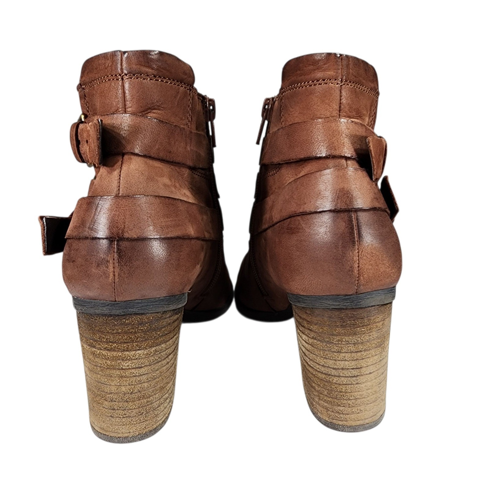 Josef Seibel Britney Ankle Boot 38 7-7.5 Women Brown Leather Straps Buckle 2.75″