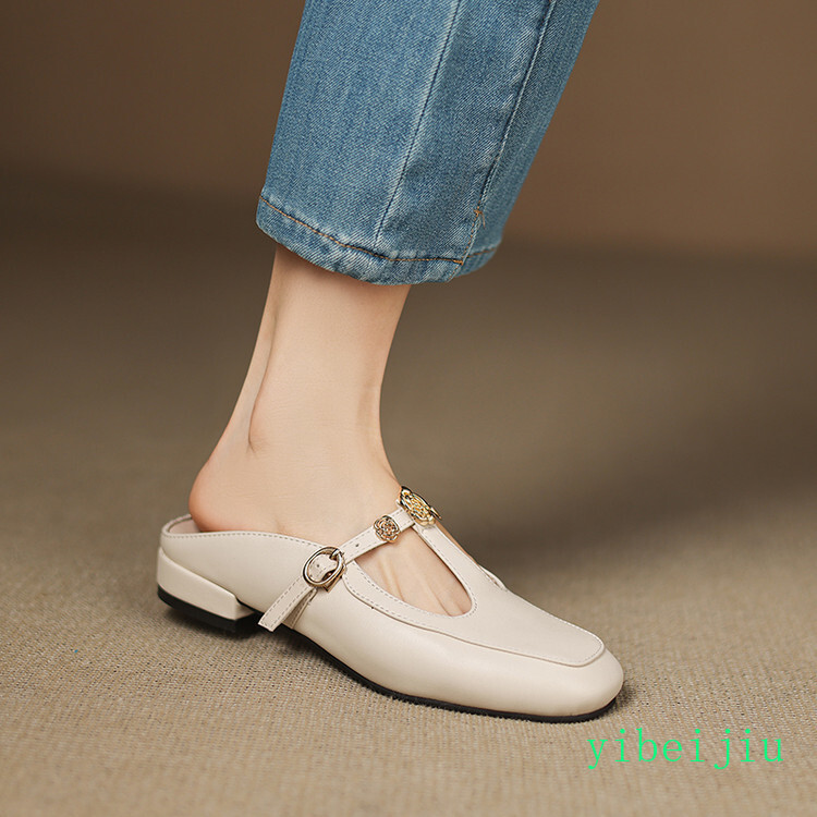 Women’s Square Toe Slippers Mules Slides Sandals Flower Shoes Comfort Flat Lady