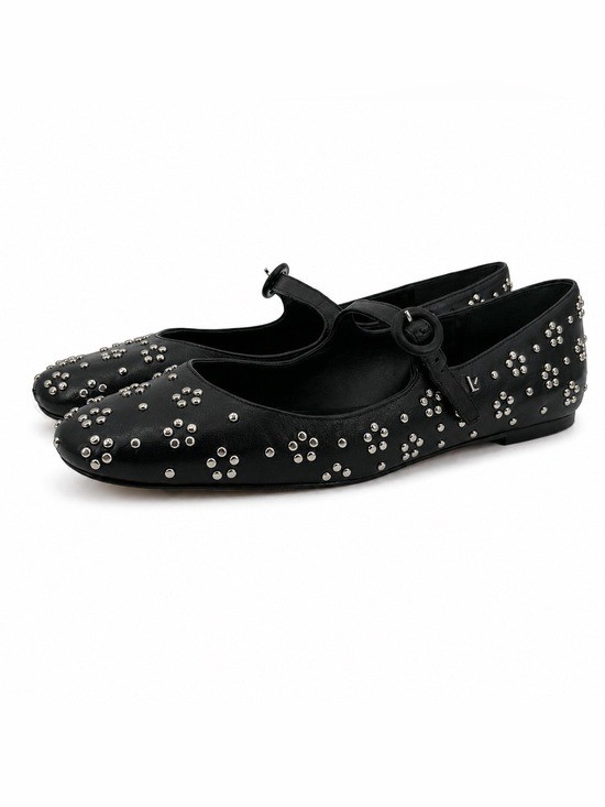 Larroude Blair Studded Black Leather Mary Jane Ballet Flats Womens Size 8.5