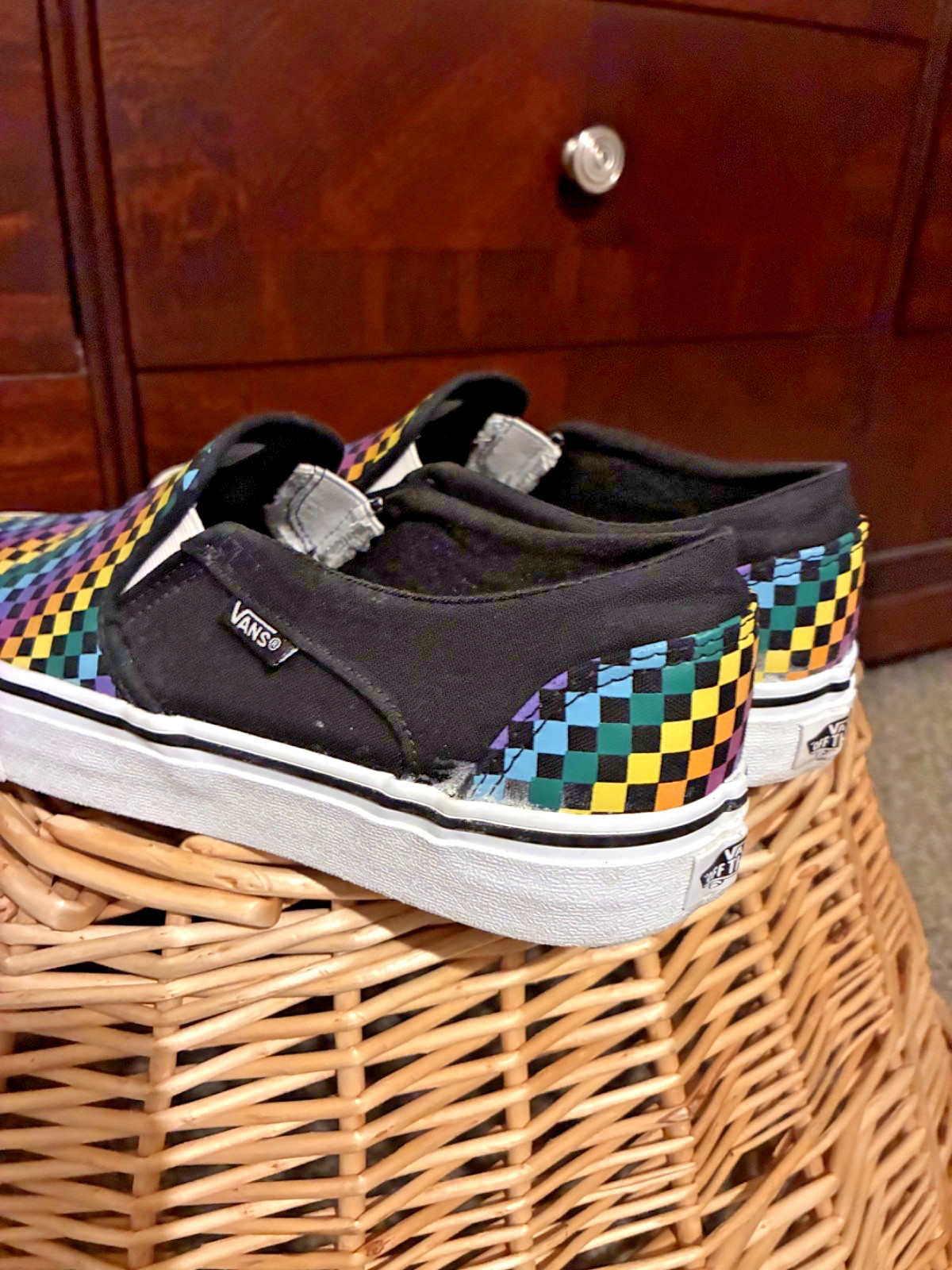 Van slip on shoes multi color check Womens 10