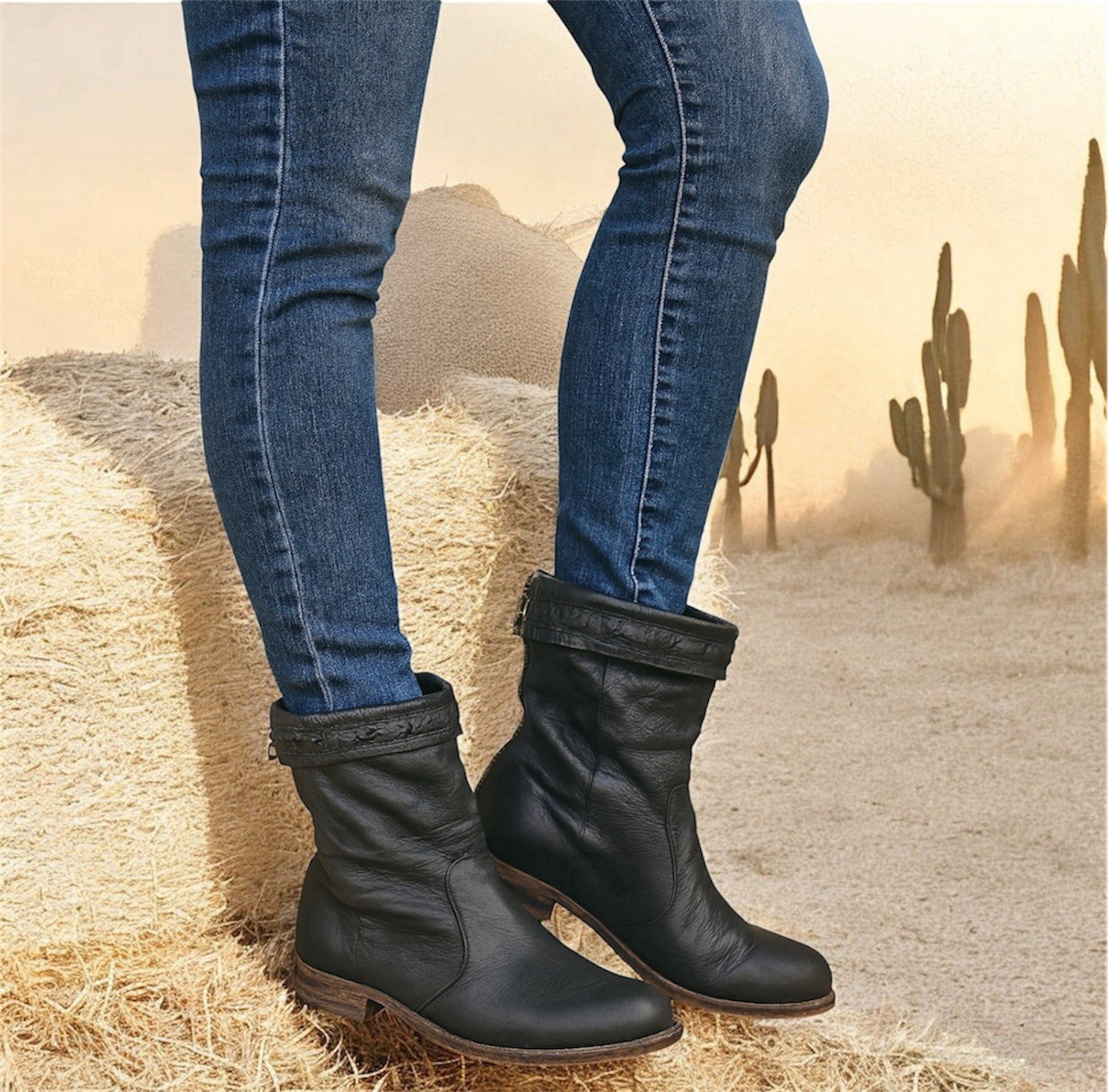 Free People FARYLROBIN Dakota booties Womens 9 Charcoal Leather Western-Inspired